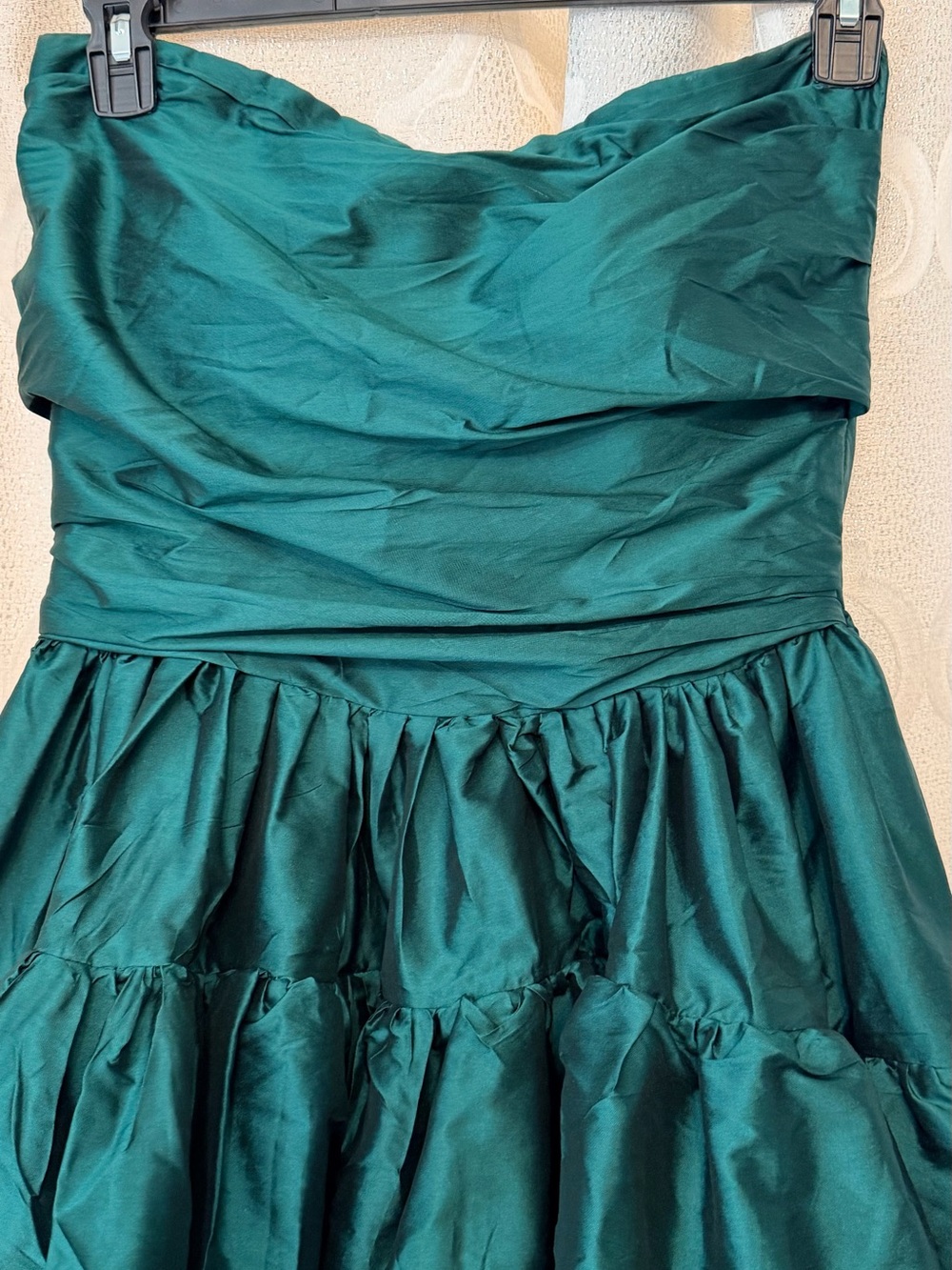Strapless Emerald Green Ruffled High-Low Dress - Picture 3 of 5